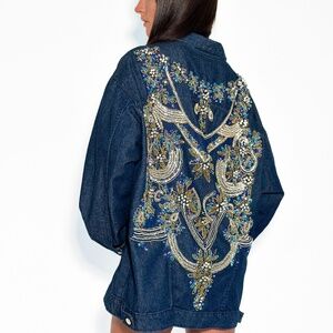 One of a kind embroidered jacket - Blue & Gold - Helena